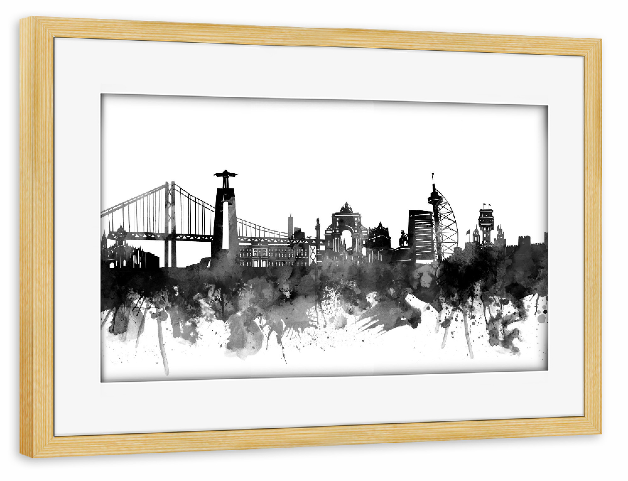 Poster mit Rahmen kiefer "Lisbon skyline black" artboxONE - Städte,Reise,Schwarzweiß,Architektur