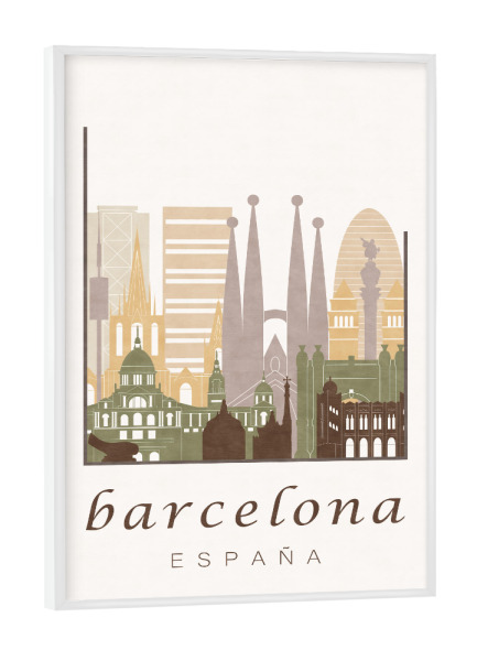 Poster mit weißem Rahmen "Barcelona skyline, rustic" artboxONE - Städte / Barcelona,Kartografie