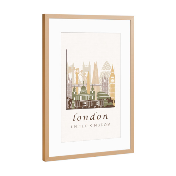 Poster mit Rahmen Kupfer "London skyline, rustic" artboxONE - Städte / London,Kartografie - London,United kingdom,Uk,England,Skyline,Cityscape,Travel