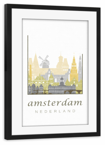 Poster mit Rahmen schwarz "Amsterdam skyline, desert" artboxONE - Städte / Amsterdam,Kartografie