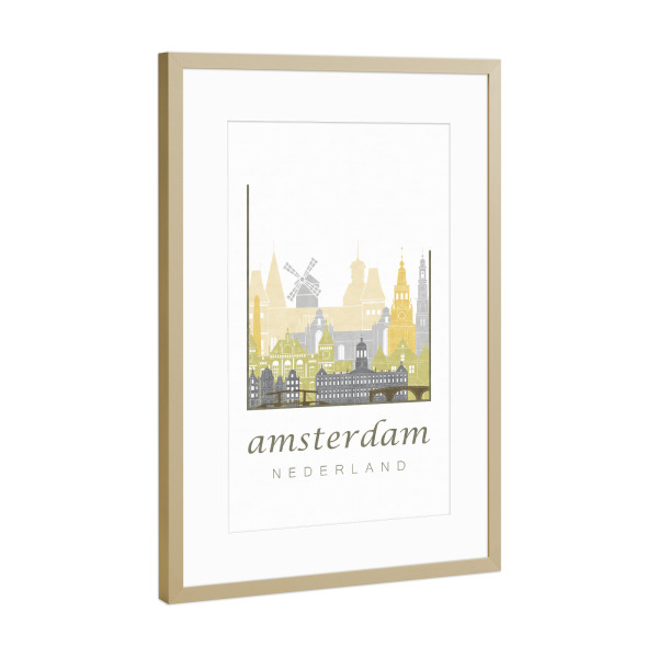 Poster mit Rahmen Gold "Amsterdam skyline, desert" artboxONE - Städte / Amsterdam,Kartografie