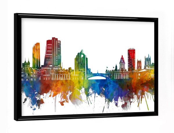 Poster mit schwarzem Rahmen "Leeds skyline watercolor" artboxONE - Städte,Reise,Architektur