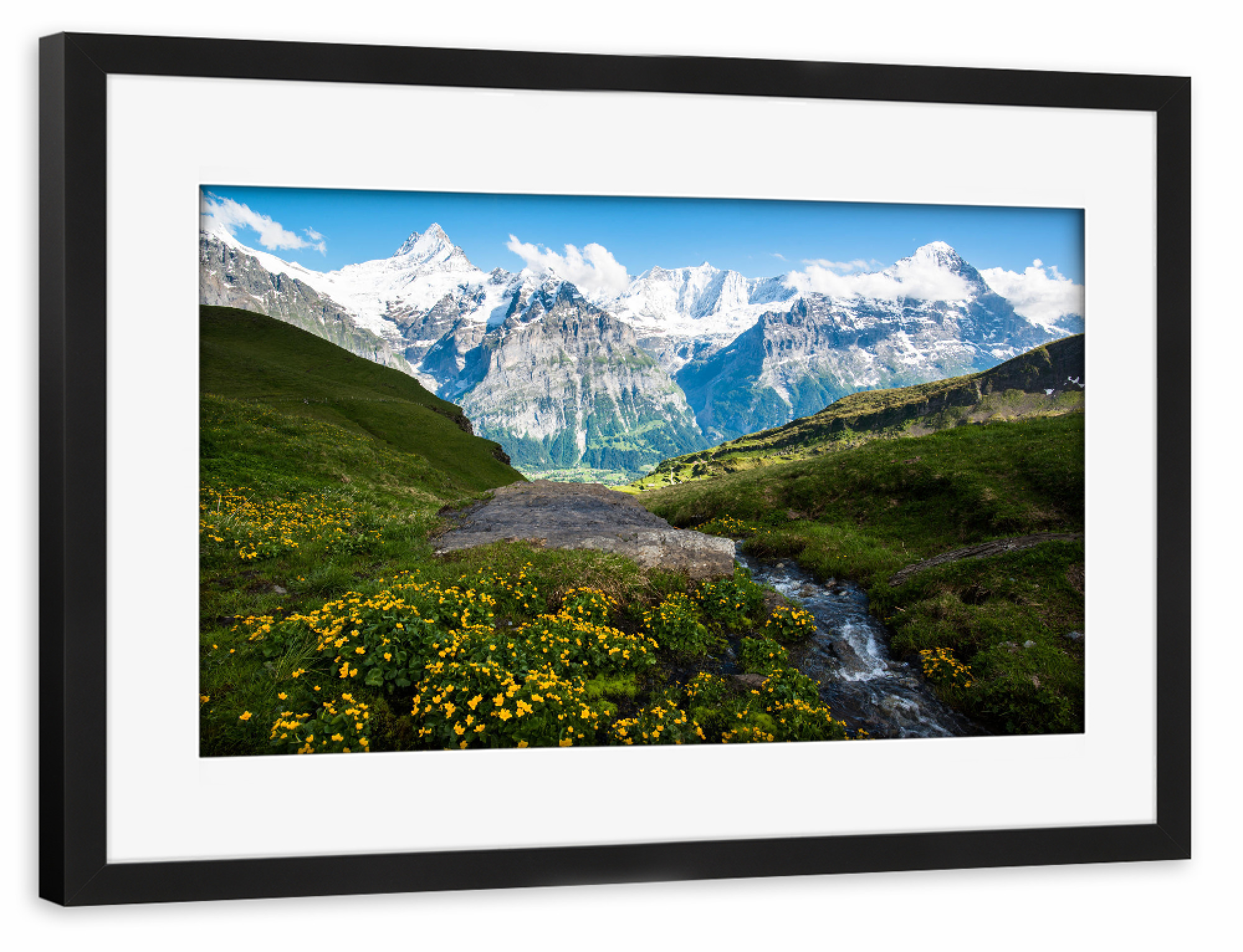 Poster mit Rahmen schwarz "First panorama" artboxONE - Natur