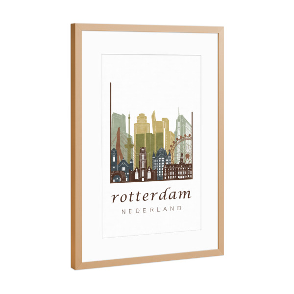 Poster mit Rahmen Kupfer "Rotterdam skyline, light brown" artboxONE - Städte,Kartografie
