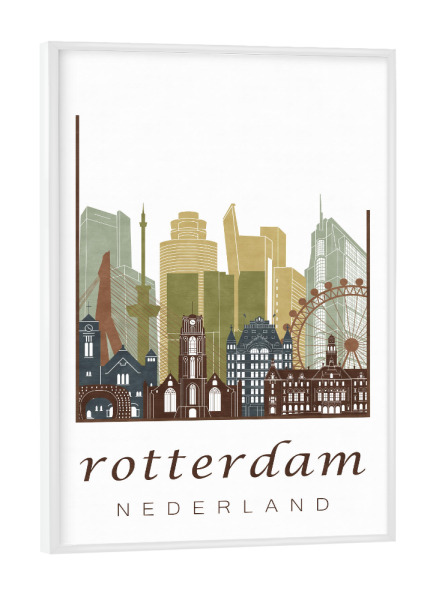 Poster mit weißem Rahmen "Rotterdam skyline, light brown" artboxONE - Städte,Kartografie