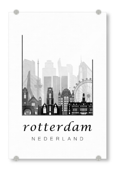 Acrylglasbild "Rotterdam skyline, black & white" artboxONE - Städte,Schwarzweiß,Kartografie