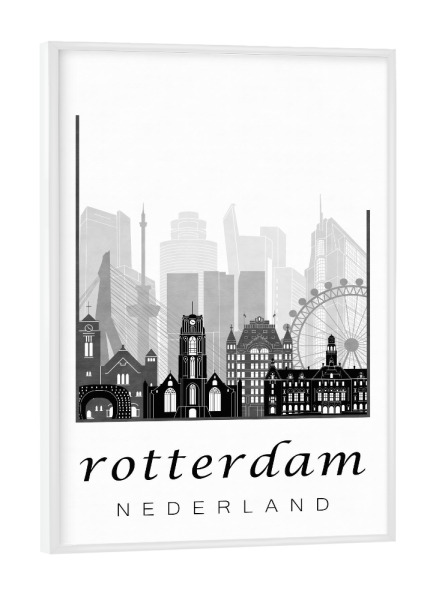 Poster mit weißem Rahmen "Rotterdam skyline, black & white" artboxONE - Städte,Schwarzweiß,Kartografie