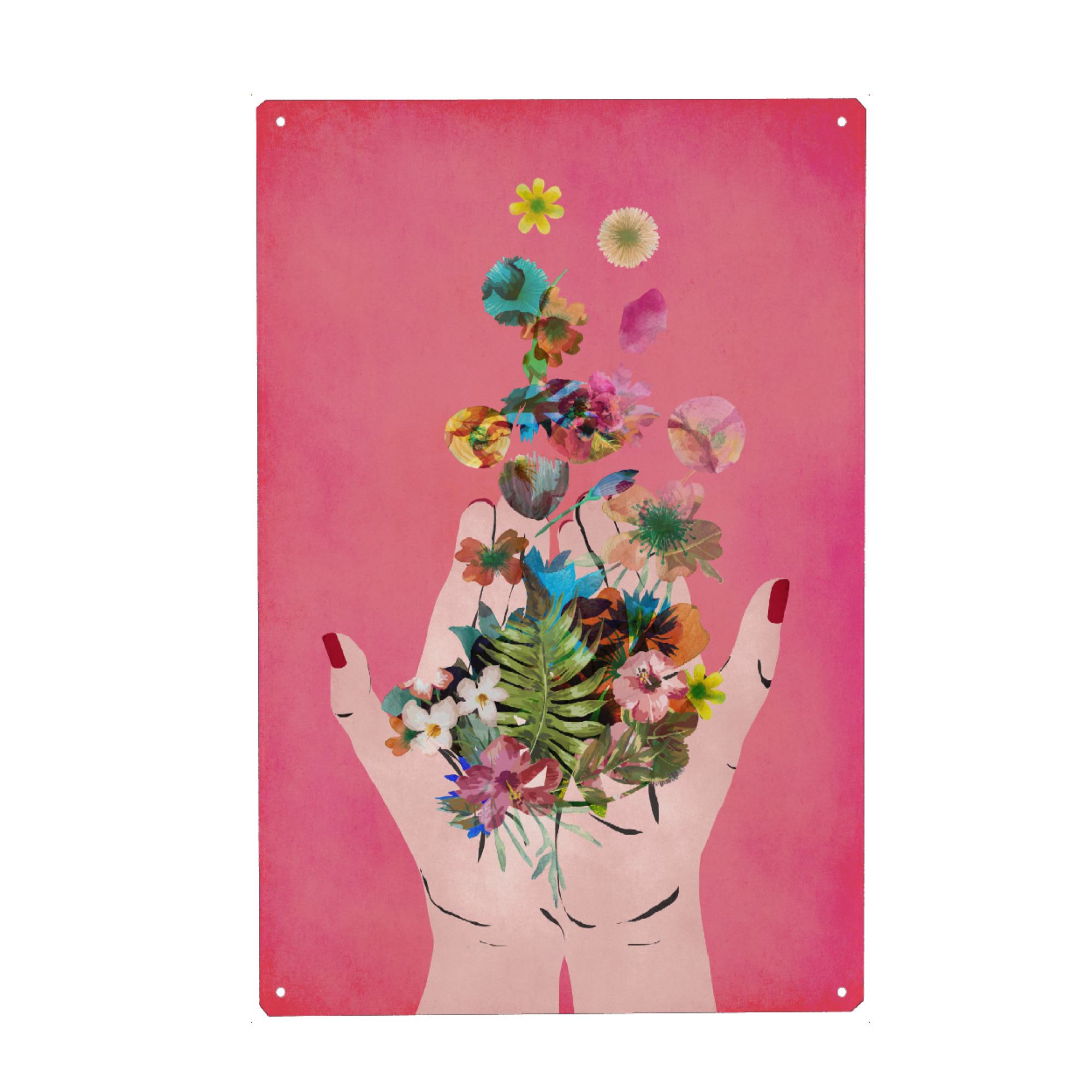 Holzbild "Frida's Hands (pink)" artboxONE - Floral,Menschen,Für Mama - Frida,Hand,Hände,Blumen,Flowers,Fridakahlo,Kahlo,Dekorativ,Hippie,Schön,Mama