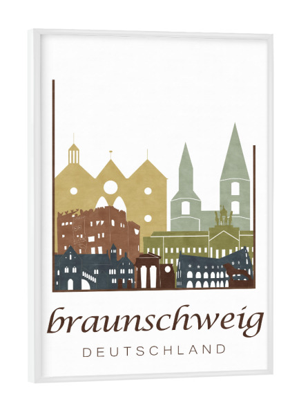 Poster mit weißem Rahmen "Braunschweig skyline, light brown" artboxONE - Städte,Kartografie