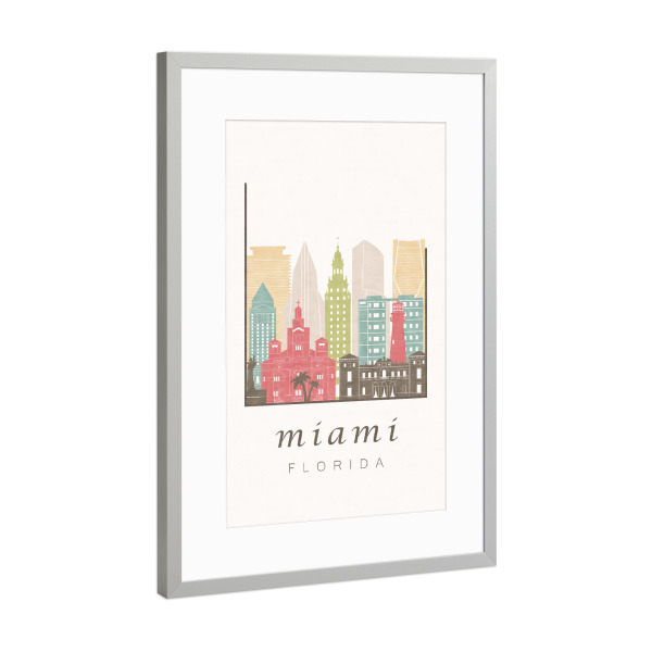 Poster mit Rahmen Silber "Miami skyline, pastel" artboxONE - Städte,Kartografie