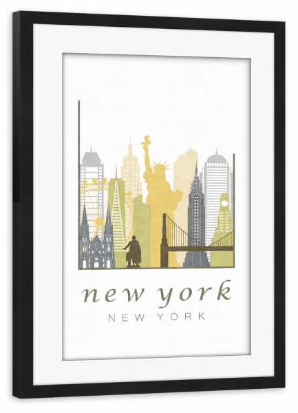 Poster mit Rahmen schwarz "New York skyline, desert" artboxONE - Städte / New York,Kartografie