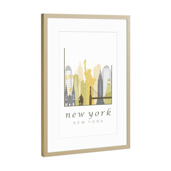 Poster mit Rahmen Gold "New York skyline, desert" artboxONE - Städte / New York,Kartografie