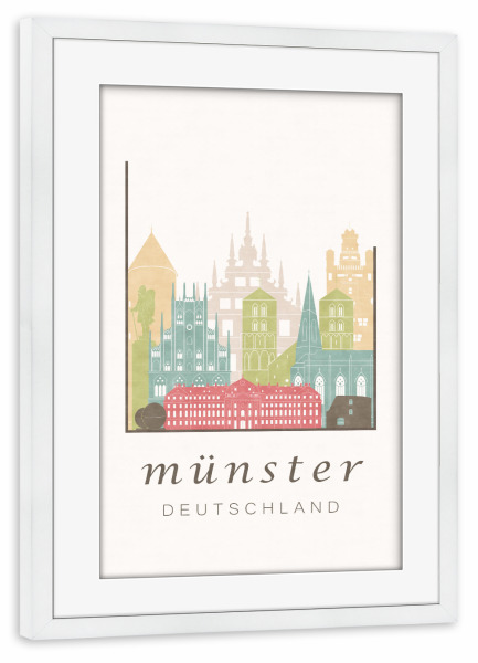 Poster mit Rahmen weiß "Münster skyline, pastel" artboxONE - Städte,Kartografie
