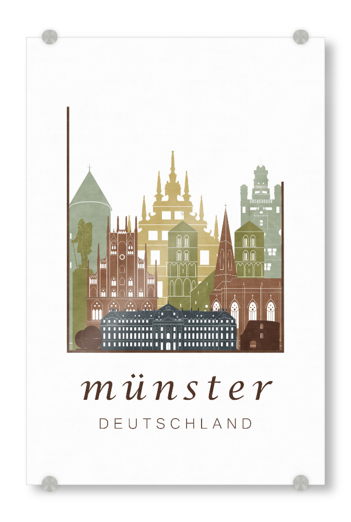 Acrylglasbild "Münster skyline, light brown" artboxONE - Städte,Kartografie - Münster,Munster,Muenster,Germany,Deutschland,Skyline,Cityscape,Travel