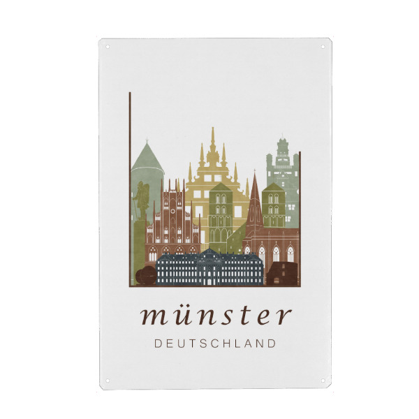 Holzbild "Münster skyline, light brown" artboxONE - Städte,Kartografie - Münster,Munster,Muenster,Germany,Deutschland,Skyline,Cityscape,Travel