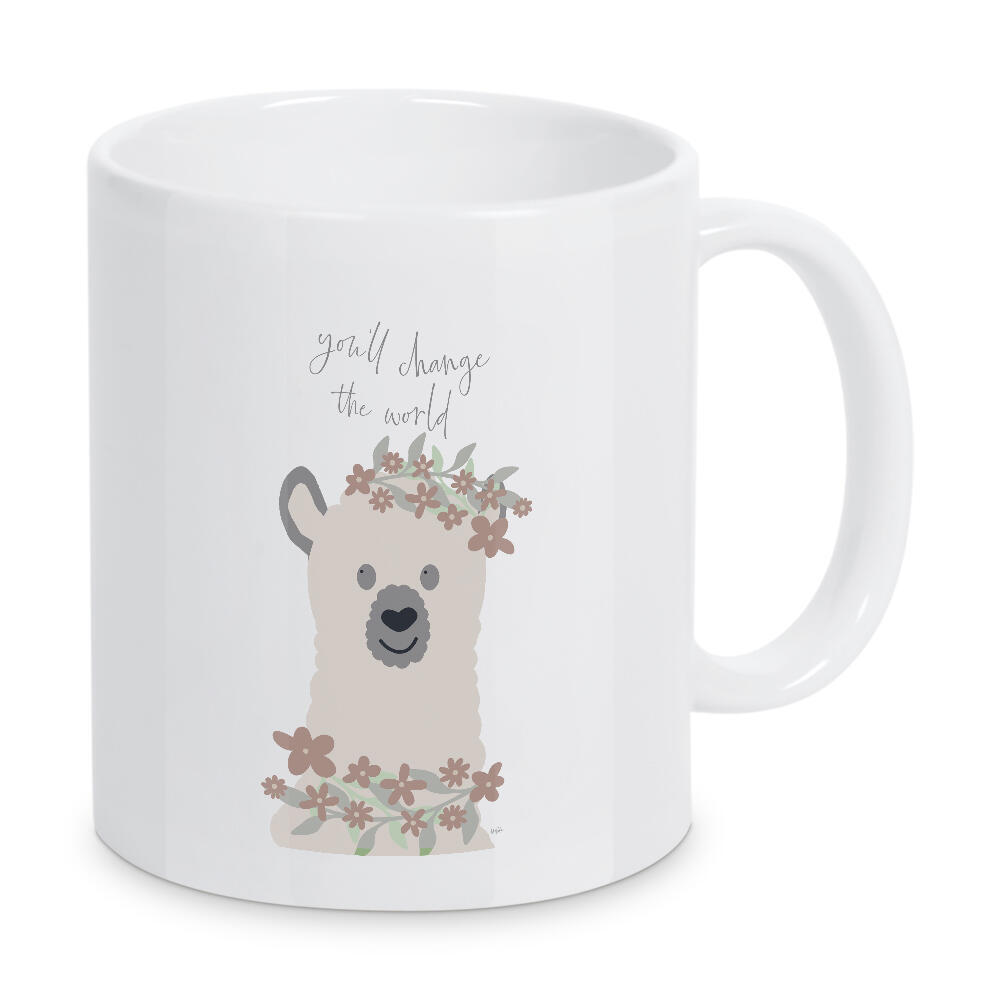 Tasse "Die Welt verändern" artboxONE - Typografie,Für Kinder,Tiere - Lama,Blumen,Kind,Kinder,Kinder