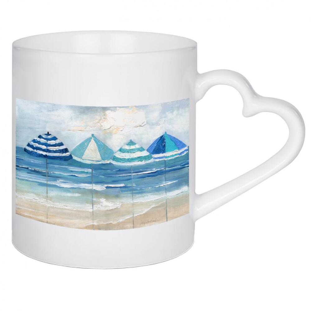 Herztasse "Regenschirmreihe" artboxONE - Reise / Strand und Meer - Sonnenschirm,Strand,Meer,Küste,Küste