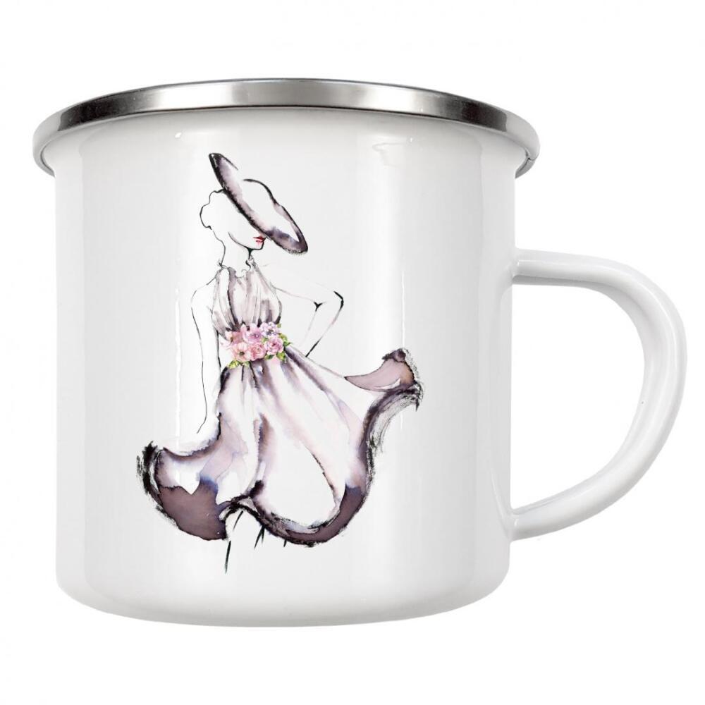 Emaille Tasse "Schlage eine Pose I" artboxONE - Floral,Menschen,Fashion - Hut,Kleid,Frau
