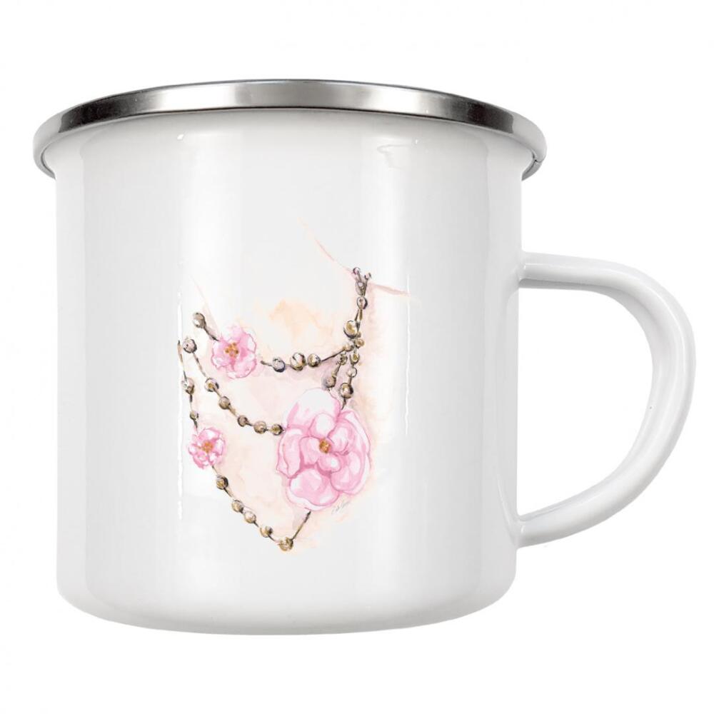 Emaille Tasse "Perlen-Blumenhalskette" artboxONE - Floral,Menschen,Fashion - Halskette,Frau,Blumen