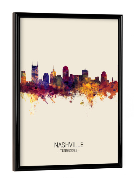 Poster mit schwarzem Rahmen "Nashville Skyline Beige" artboxONE - Städte - Nashville,Tennessee,Skyline,Cityscape,Painting,Watercolour,Stadtbild