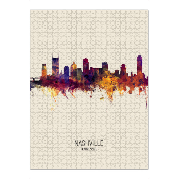 Puzzle Ravensburger "Nashville Skyline Beige" artboxONE - Städte - Nashville,Tennessee,Skyline,Cityscape,Painting,Watercolour,Stadtbild