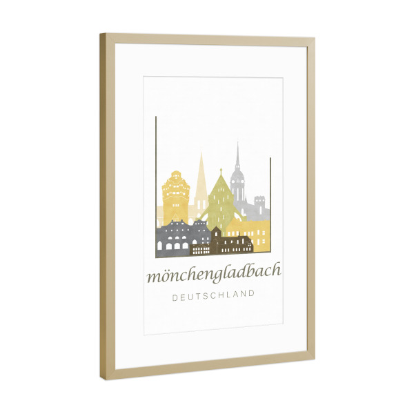 Poster mit Rahmen Gold "Mönchengladbach skyline desert" artboxONE - Städte,Kartografie