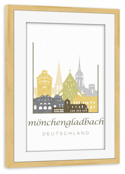 Poster mit Rahmen kiefer "Mönchengladbach skyline desert" artboxONE - Städte,Kartografie