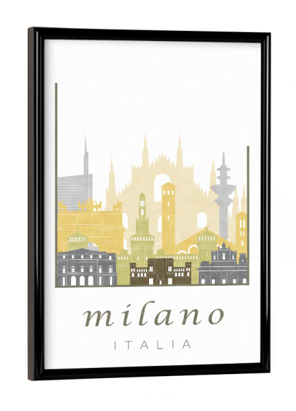 Poster mit schwarzem Rahmen "Milan skyline, desert" artboxONE - Städte / Mailand,Kartografie