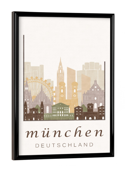 Poster mit schwarzem Rahmen "Munich skyline rustic" artboxONE - Städte / München,Kartografie