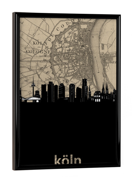 Poster mit schwarzem Rahmen "Cologne skyline map" artboxONE - Städte,Städte / Köln,Reise,Architektur,Kartografie