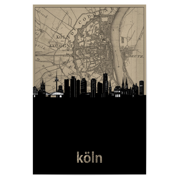 Poster 30x20 cm "Cologne skyline map" artboxONE - Städte,Städte / Köln,Reise,Architektur,Kartografie