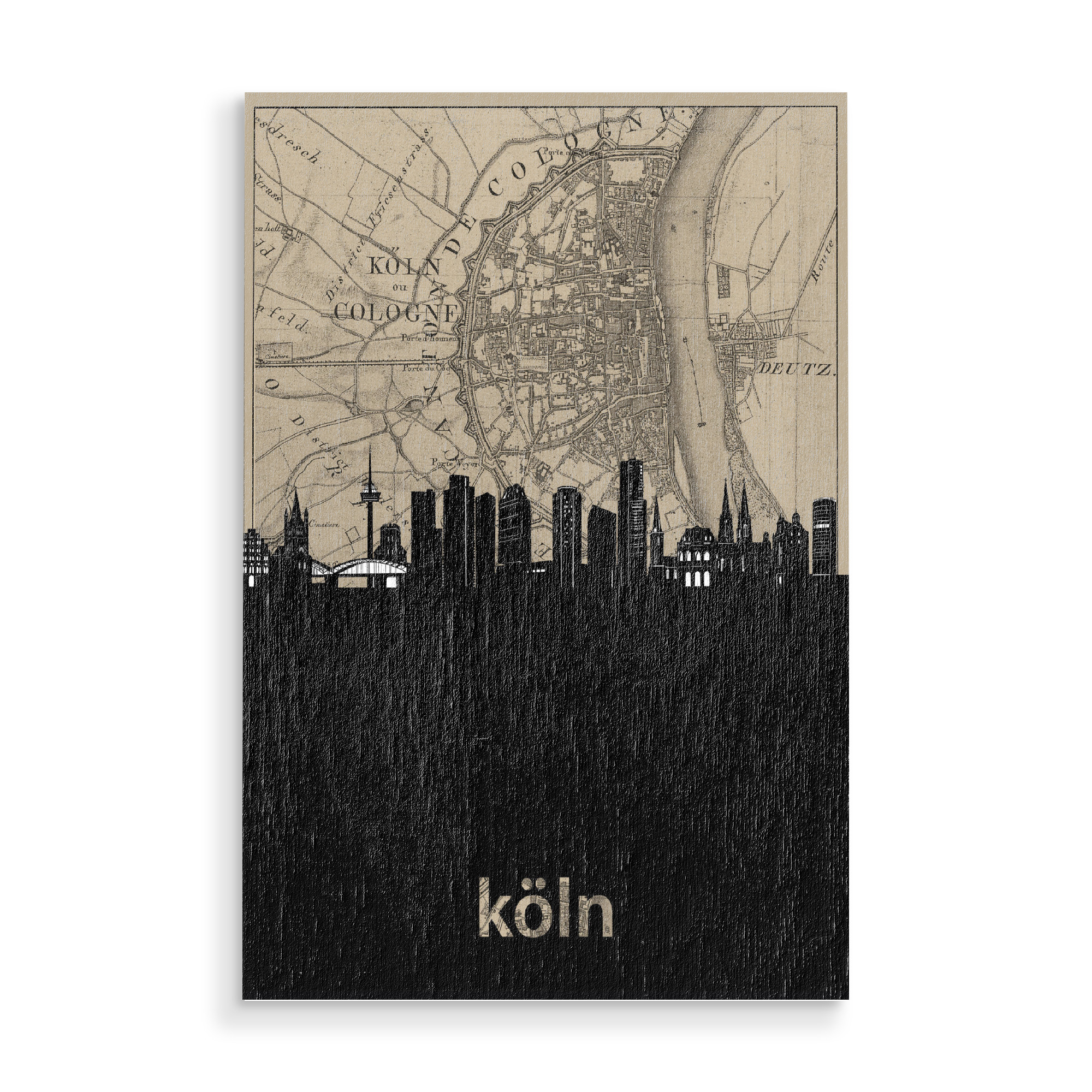 Holzbild "Cologne skyline map" artboxONE - Städte,Städte / Köln,Reise,Architektur,Kartografie