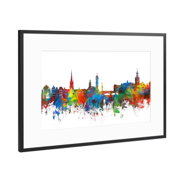 Poster mit Rahmen Schwarz (Metallic) "Stockholm skyline watercolor" artboxONE - Städte,Architektur,Städte / Stockholm