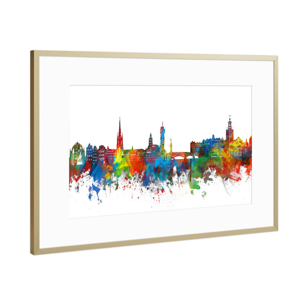 Poster mit Rahmen Gold "Stockholm skyline watercolor" artboxONE - Städte,Architektur,Städte / Stockholm