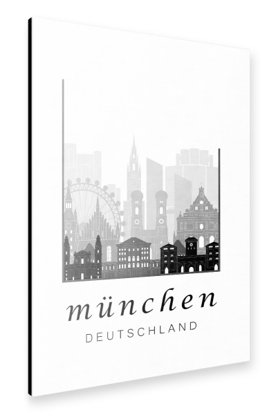 Alu-Dibond "Munich skyline, black & white" 30x20 cm artboxONE