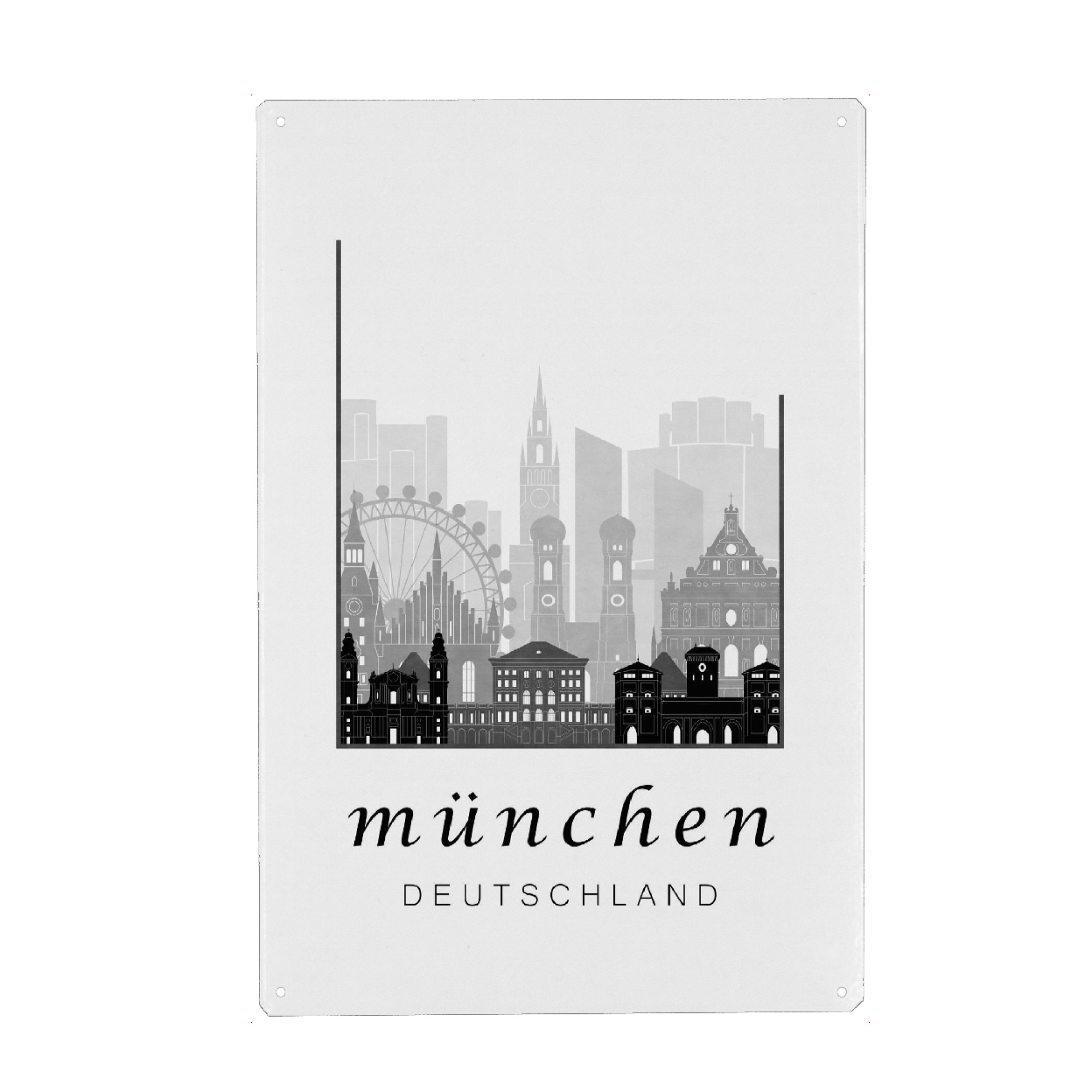 Holzbild "Munich skyline, black & white" artboxONE - Städte / München,Schwarzweiß,Kartografie