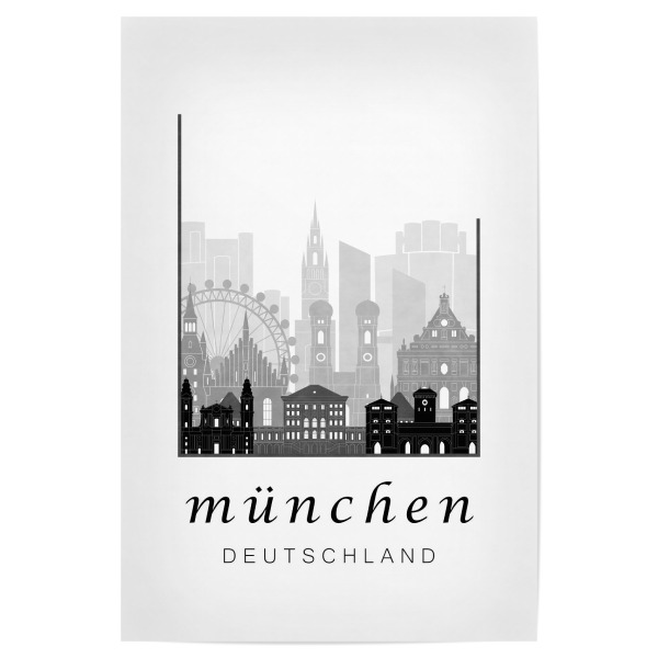 Poster "Munich skyline, black & white" artboxONE - Städte / München,Schwarzweiß,Kartografie