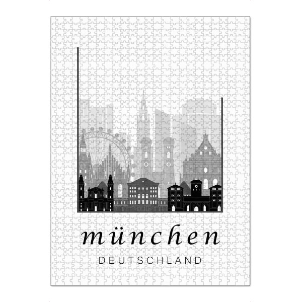 Puzzle Ravensburger "Munich skyline, black & white" artboxONE - Städte / München,Schwarzweiß,Kartografie
