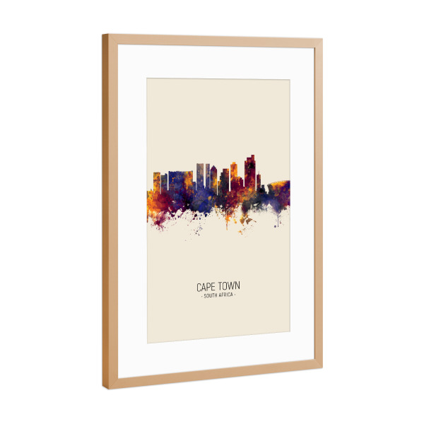 Poster mit Rahmen Kupfer "Cape Town Skyline Beige" artboxONE - Städte - Cape town,South africa,Skyline,Cityscape,Painting,Watercolour,Stadtbild