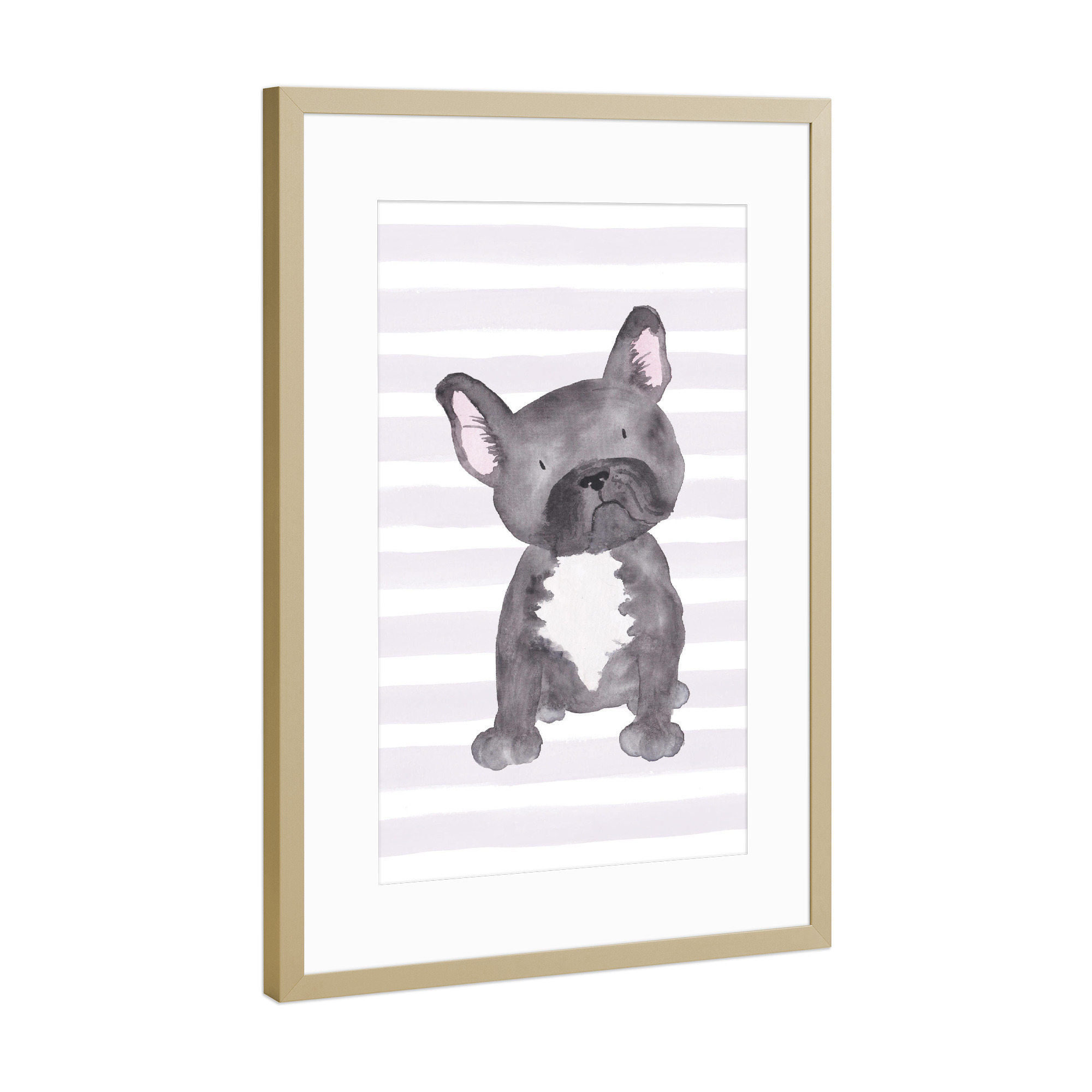 Poster mit Rahmen Gold "French Bulldog Watercolor Dog" artboxONE - Für Kinder
