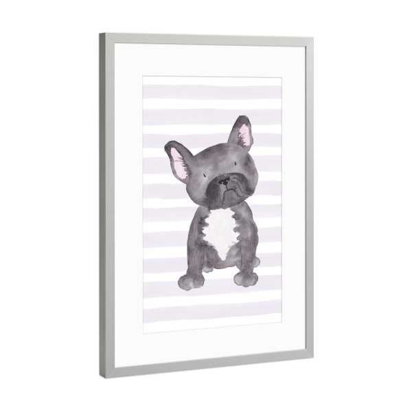 Poster mit Rahmen Silber "French Bulldog Watercolor Dog" artboxONE - Für Kinder