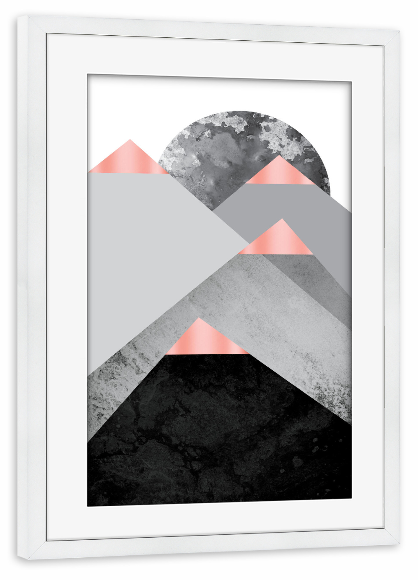 Poster mit Rahmen weiß "Rose Gold Mountain Tops" artboxONE - Abstrakt,Geometrie