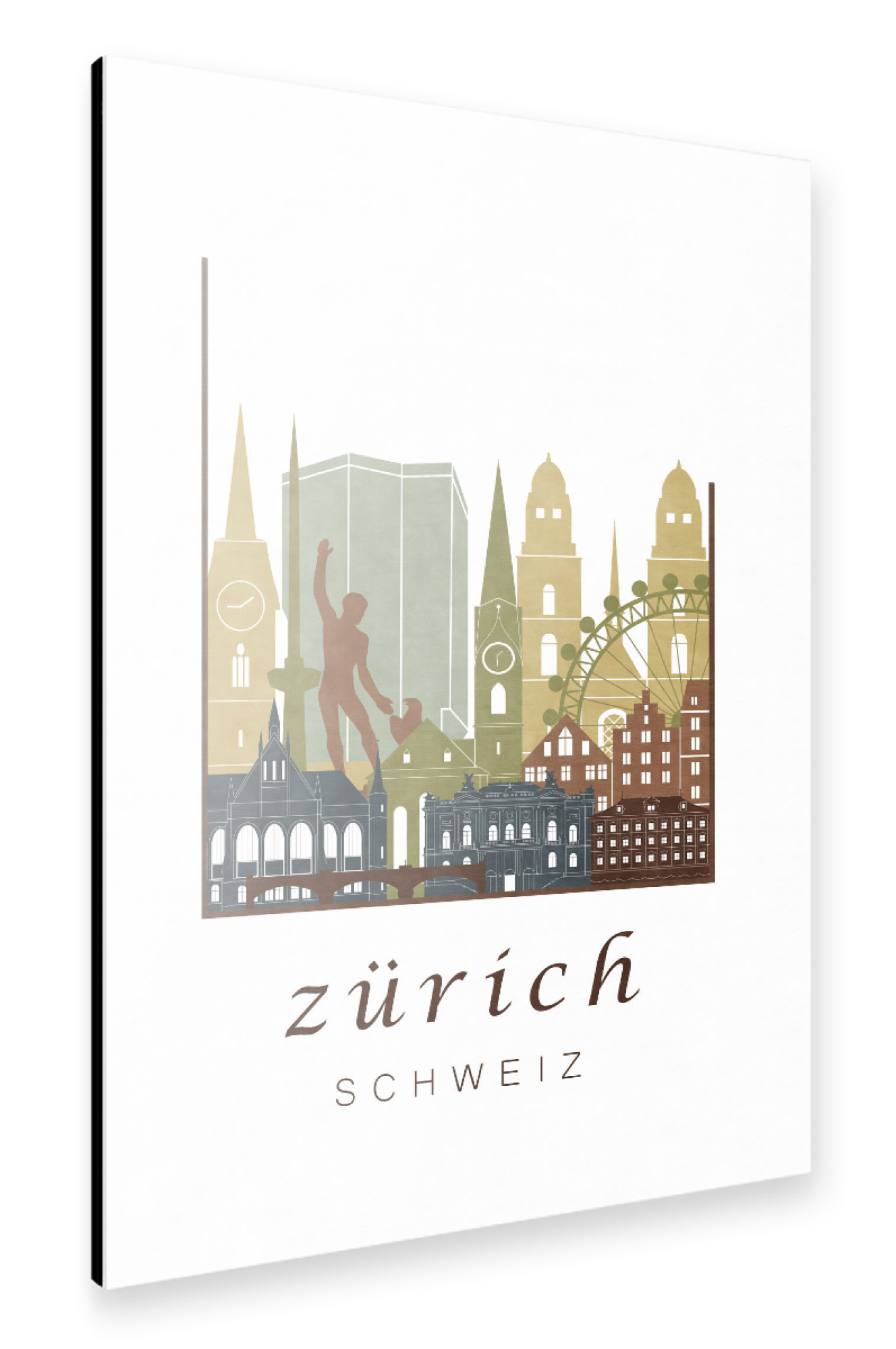 Alu-Dibond "Zurich skyline light brown" 30x20 cm artboxONE