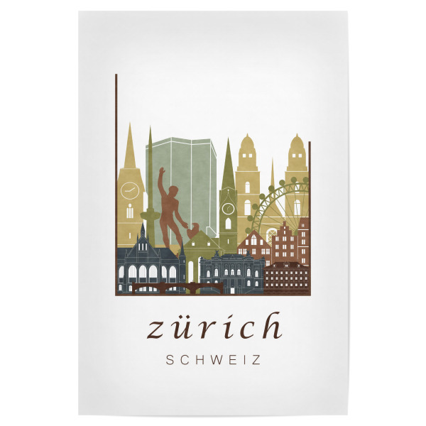 Poster "Zurich skyline light brown" artboxONE - Städte / Zürich,Kartografie