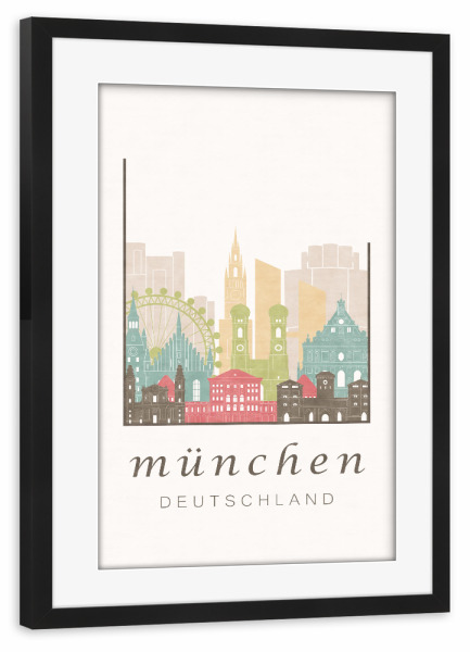 Poster mit Rahmen schwarz "Munich skyline pastel" artboxONE - Städte / München,Kartografie