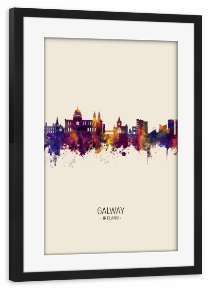 Poster mit Rahmen schwarz "Galway Ireland Skyline Beige" artboxONE - Städte - Galway,Ireland,Skyline,Cityscape,Painting,Watercolour,Stadtbild