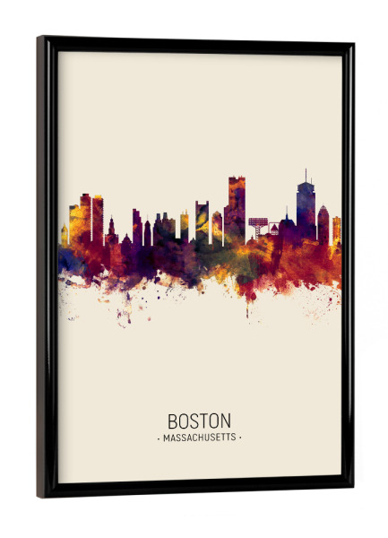 Poster mit schwarzem Rahmen "Boston Skyline Beige" artboxONE - Städte / Boston