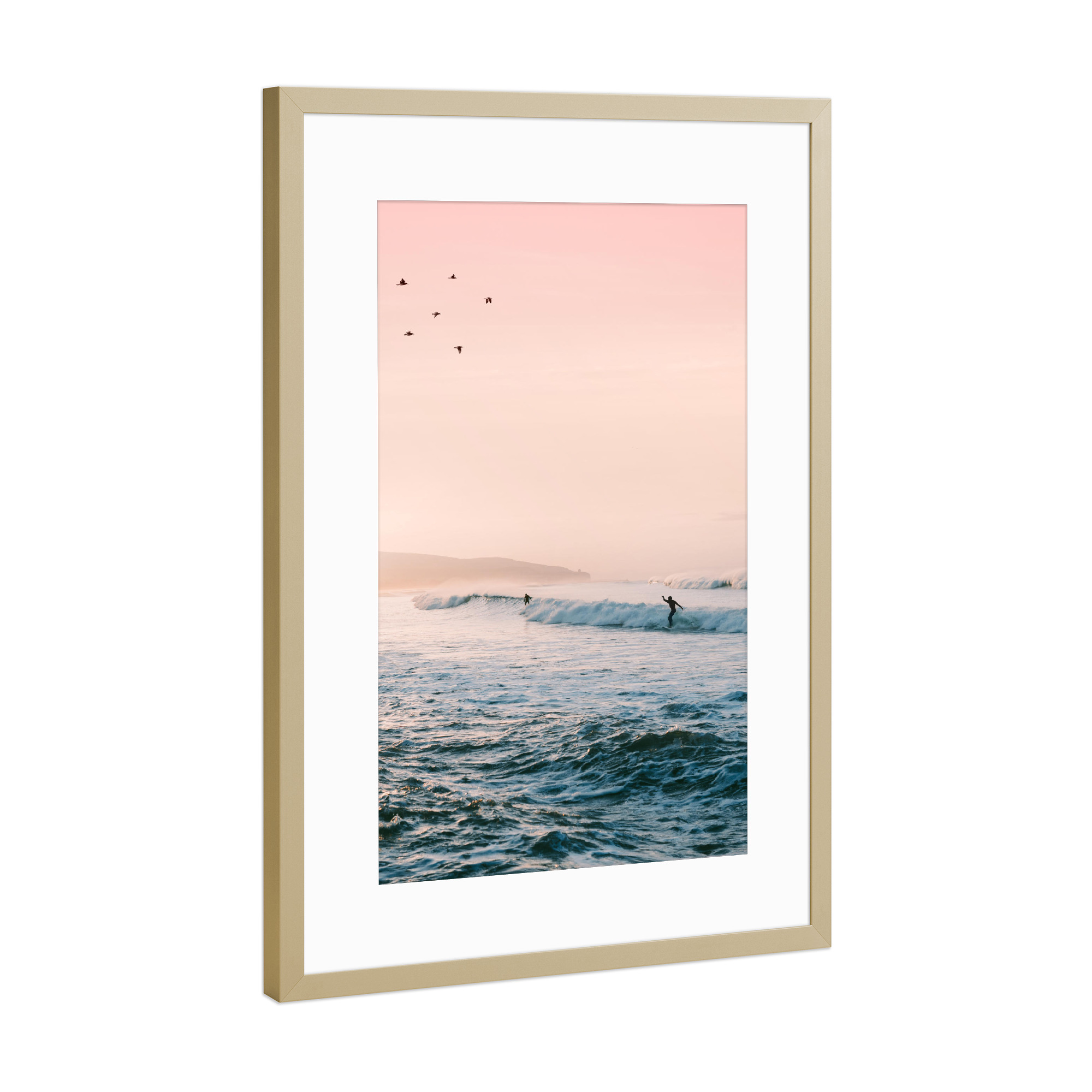 Poster mit Rahmen Gold "Sunset Surf" artboxONE - Natur,Reise / Strand und Meer,Sport,Sport / Sommerspiele,Städte / Los Angeles