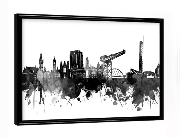 Poster mit schwarzem Rahmen "Glasgow skyline black" artboxONE - Städte,Reise,Schwarzweiß,Architektur