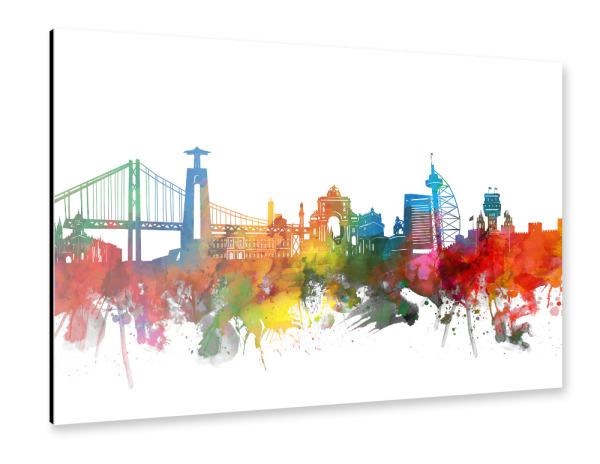 Alu-Dibond "Lisbon skyline wateroclor" 30x20 cm artboxONE